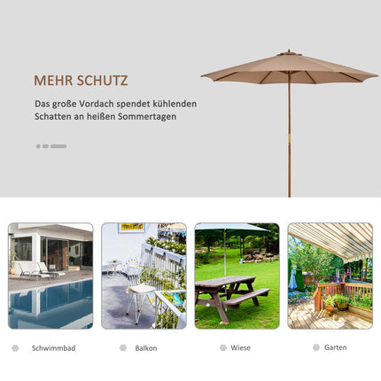Wooden patio umbrella, 300 cm, Bamboo frame, Khaki
