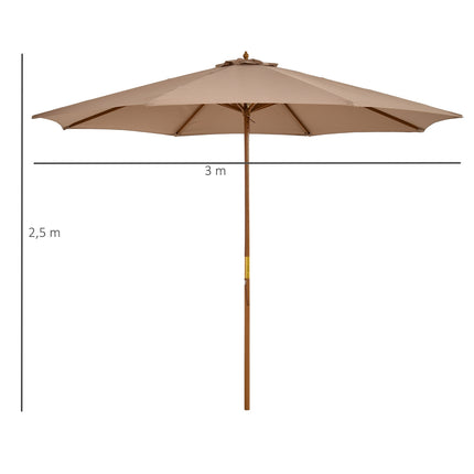 Wooden patio umbrella, 300 cm, Bamboo frame, Khaki