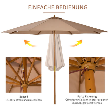Wooden patio umbrella, 300 cm, Bamboo frame, Khaki