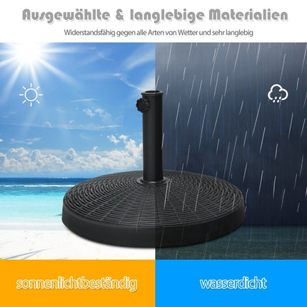 Sonnenschirmständer 22 kg Schirmständer aus Kunstharz in Rattanoptik 52 x 36 cm Schwarz
