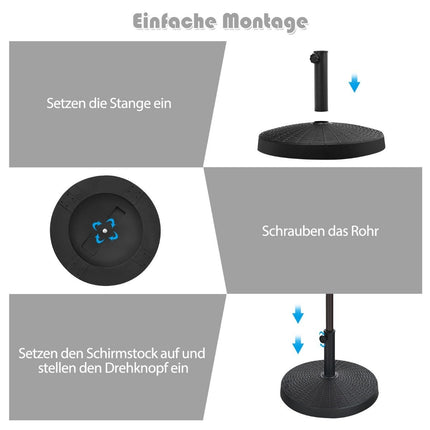 Sonnenschirmständer 22 kg Schirmständer aus Kunstharz in Rattanoptik 52 x 36 cm Schwarz