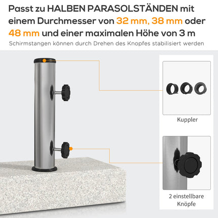 Halbrunder Sonnenschirmständer, Granit, 25 kg, für Stöcke von 32-48 mm