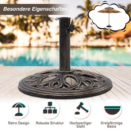 Sonnenschirmständer, stabiler Schirmständer aus robustem Gusseisen für 38 mm bis 48 mm Stangen