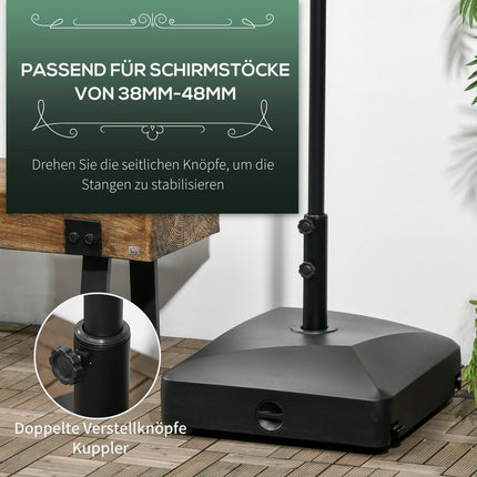 Pied de parasol à roulettes pour mâts Ø38/48mm, 43kg d'eau ou 60kg de sable, pied métallique stable pour jardin et terrasse