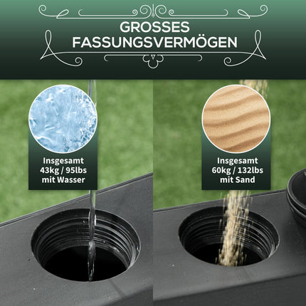 Pied de parasol à roulettes pour mâts Ø38/48mm, 43kg d'eau ou 60kg de sable, pied métallique stable pour jardin et terrasse