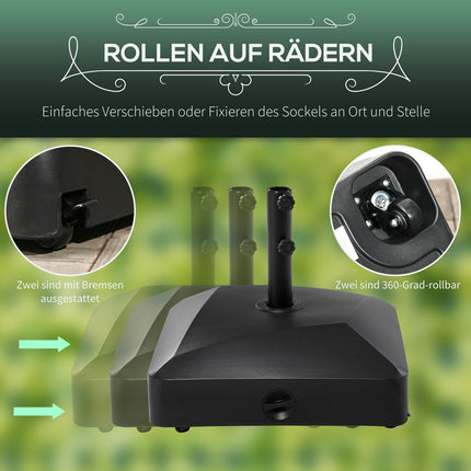 Pied de parasol à roulettes pour mâts Ø38/48mm, 43kg d'eau ou 60kg de sable, pied métallique stable pour jardin et terrasse