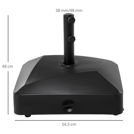 Pied de parasol à roulettes pour mâts Ø38/48mm, 43kg d'eau ou 60kg de sable, pied métallique stable pour jardin et terrasse