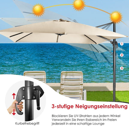 Parasol with 3 tilt settings for gardens, terraces, cafes, 300 x 300 x 273 cm, beige