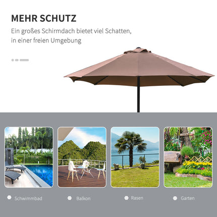 Khakifarbener ovaler Sonnenschirm mit LED, groß 440 x 260 cm, Handkurbel