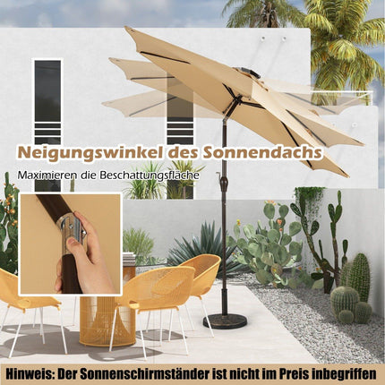 Sonnenschirm mit Solar LED Beleuchtung Ampelschirm Gartenschirm Kurbelschirm 2,7 m Beige