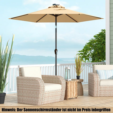 Sonnenschirm mit Solar LED Beleuchtung Ampelschirm Gartenschirm Kurbelschirm 2,7 m Beige