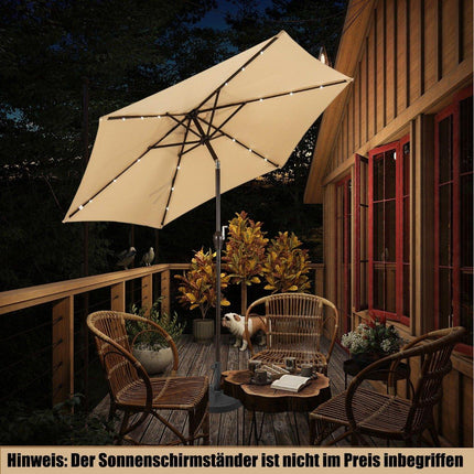 Sonnenschirm mit Solar LED Beleuchtung Ampelschirm Gartenschirm Kurbelschirm 2,7 m Beige