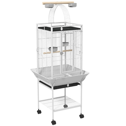 Parrot Cage with 3 Doors, 2 Perches, Wheels, White