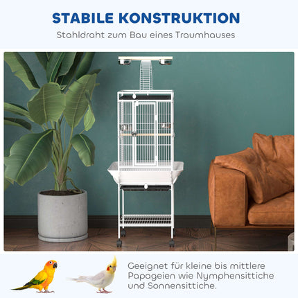 Parrot Cage with 3 Doors, 2 Perches, Wheels, White