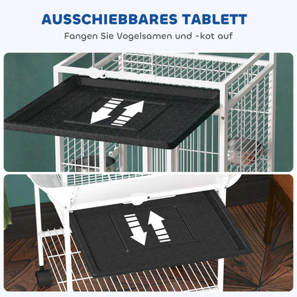 Parrot Cage with 3 Doors, 2 Perches, Wheels, White