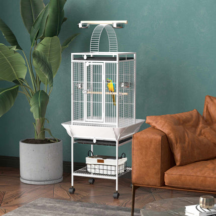 Parrot Cage with 3 Doors, 2 Perches, Wheels, White