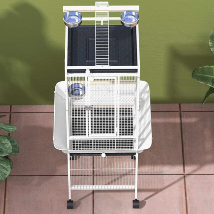 Parrot Cage with 3 Doors, 2 Perches, Wheels, White