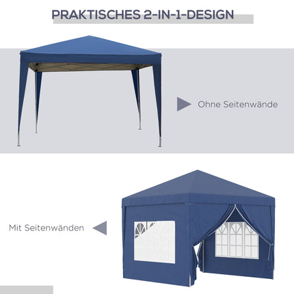 Party Gazebo 3 x 3 m with 4 Side Walls and Windows, UV Protection, Blue