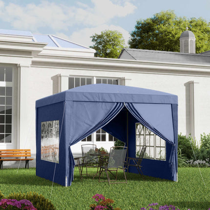 Party Gazebo 3 x 3 m with 4 Side Walls and Windows, UV Protection, Blue