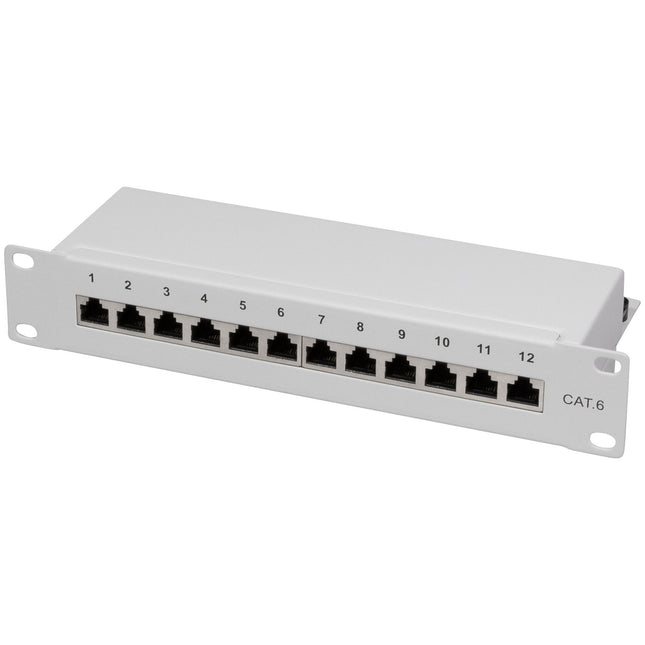 Patchpanel 12-Ports Cat6 für 10" Rack U1 Grau