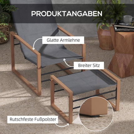 Gartenstuhl-Set mit Netzbespannung, Metallrahmen, Dunkelgrau
