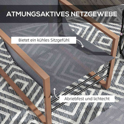 Gartenstuhl-Set mit Netzbespannung, Metallrahmen, Dunkelgrau