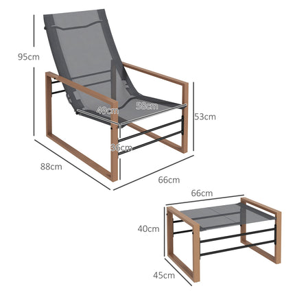 Gartenstuhl-Set mit Netzbespannung, Metallrahmen, Dunkelgrau