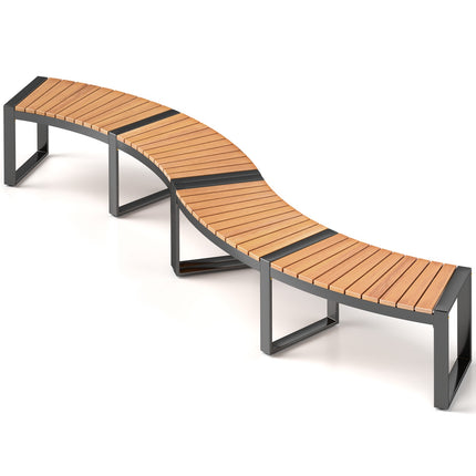 Patio Curved Bench Set, 2-Piece, Acacia Wood, Metal Legs