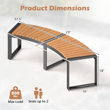 Patio Curved Bench Set, 2-Piece, Acacia Wood, Metal Legs
