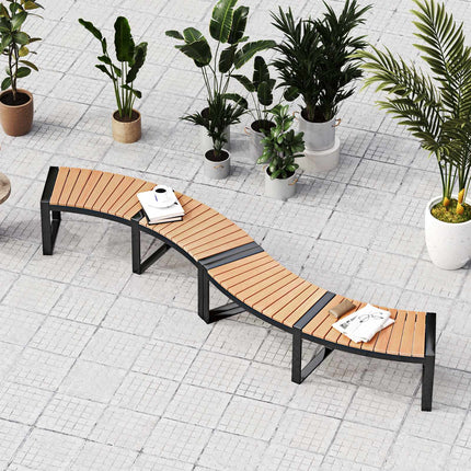 Patio Curved Bench Set, 2-Piece, Acacia Wood, Metal Legs