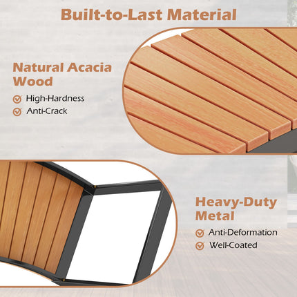 Patio Curved Bench Set, 2-Piece, Acacia Wood, Metal Legs
