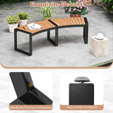 Patio Curved Bench Set, 2-Piece, Acacia Wood, Metal Legs