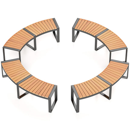 Patio Curved Bench Set, 2-Piece, Acacia Wood, Metal Legs