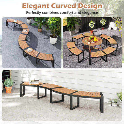 Patio Curved Bench Set, 2-Piece, Acacia Wood, Metal Legs