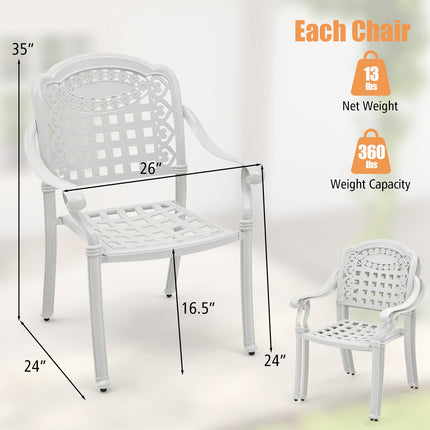 Patio-Essstühle, 2er-Set, Aluminiumguss, Weiß