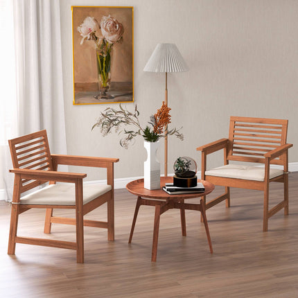 Terrassen-Essstühle 2er-Set, Massivholz mit Kissen