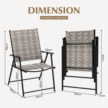 Patio Folding Chairs Set of 2, Armrests, PE Rattan