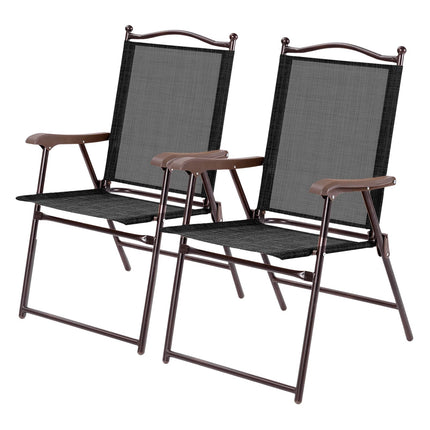 Patio Folding Chairs Set of 2 with Armrests, Black