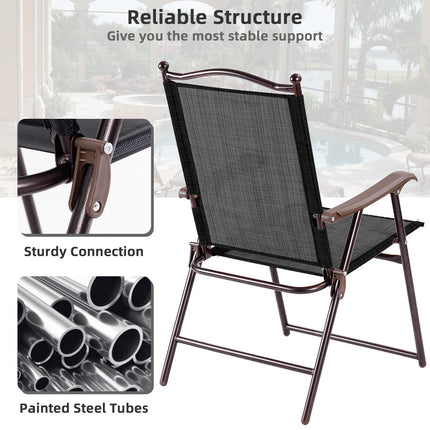 Patio Folding Chairs Set of 2 with Armrests, Black