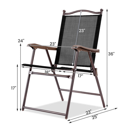 Patio Folding Chairs Set of 2 with Armrests, Black