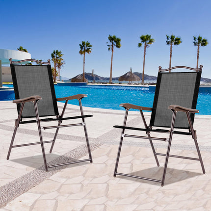 Patio Folding Chairs Set of 2 with Armrests, Black