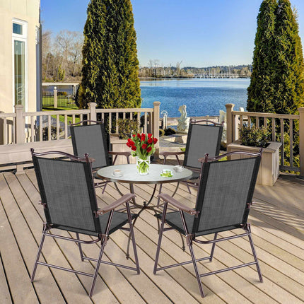 Patio Folding Chairs Set of 2 with Armrests, Black