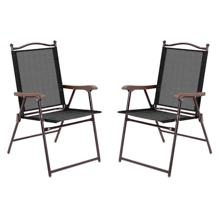 Patio Folding Chairs Set of 2 with Armrests, Black
