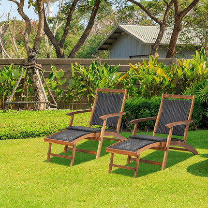 Patio Folding Rattan Lounge Chair – Acacia Frame, Footrest