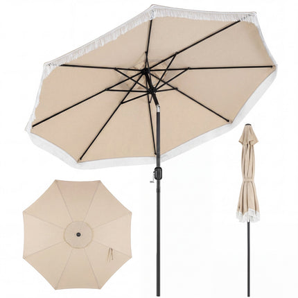 Sonnenschirm 270cm, Kurbelneigung, Beige mit Fransen