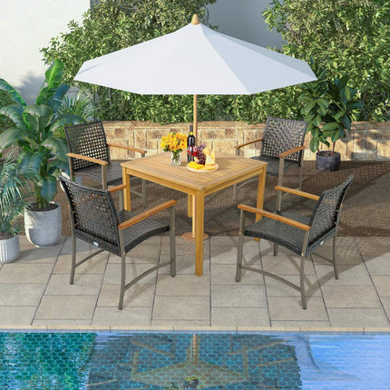 Terrassen-Rattan-Essstühle 4er-Set, Akazien-Armlehnen