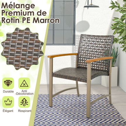 Terrassen-Rattan-Essstühle 4er-Set, Akazien-Armlehnen