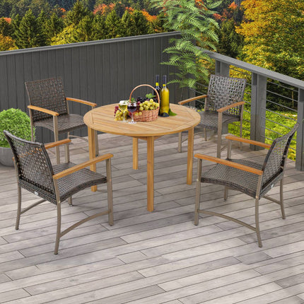 Terrassen-Rattan-Essstühle 4er-Set, Akazien-Armlehnen