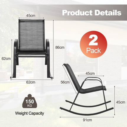 Schaukelstühle für die Terrasse, 2er-Set, atmungsaktiver Stoff, schwarz