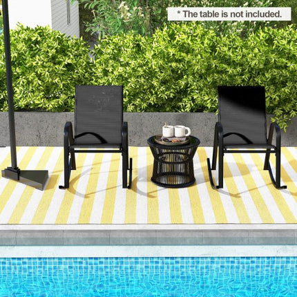 Schaukelstühle für die Terrasse, 2er-Set, atmungsaktiver Stoff, schwarz